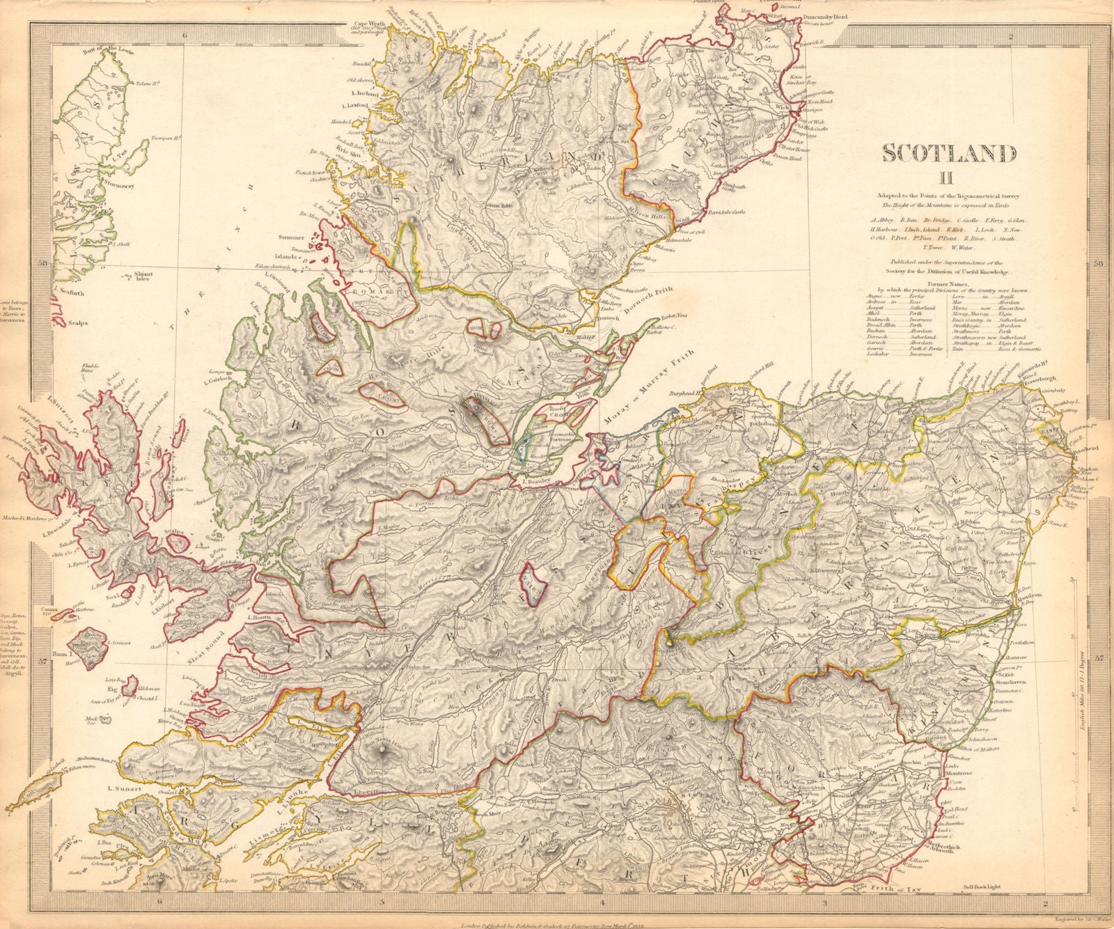 SCOTLAND NORTH. Shows castles & kirks. Inset former county names.SDUK 1844 map